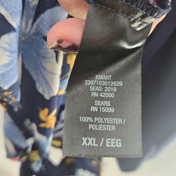 Jaclyn Smith Collection Navy Floral Sheer Tie Front Top Size XXL - Picture 10 of 10